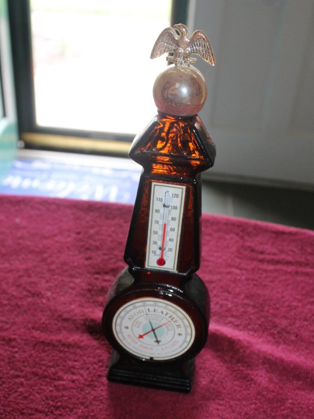Vintage Avon "Weather-or-Not" amber glass decanter w/functional thermometer